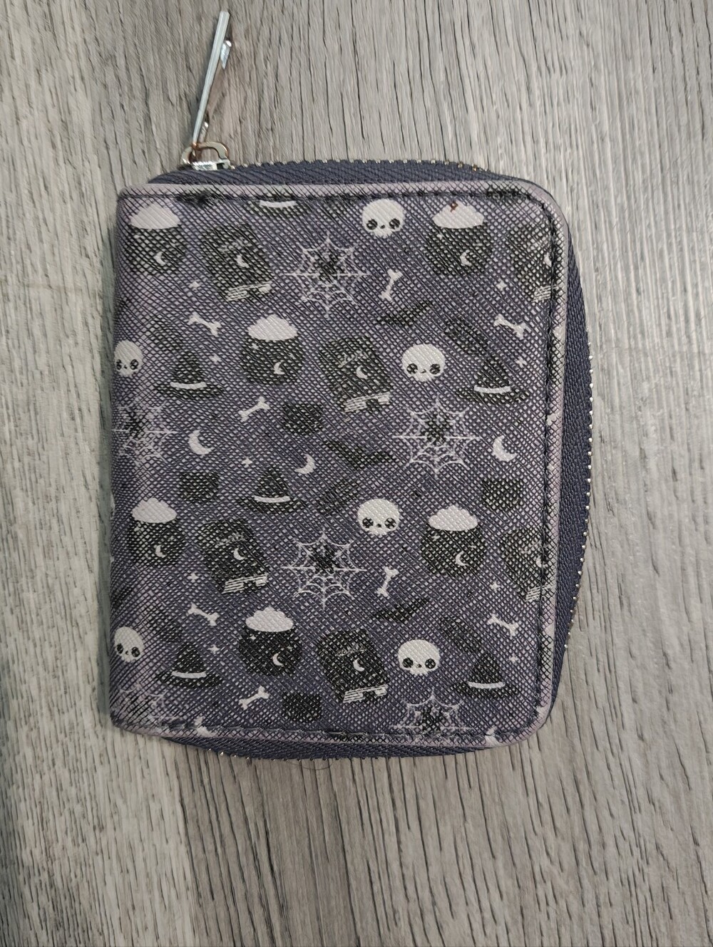 Em & Sprout Witchy Cat Skull Spiderweb Zip Wallet Discontinued